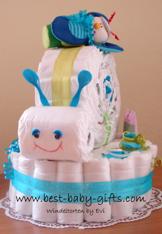 Unique Boy Diaper Cakes... instructions and photos of cute boy diaper gifts
