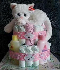 Pink Kitty Themed Diaper Cake  Pink Kitty Themed Diaper Cake
