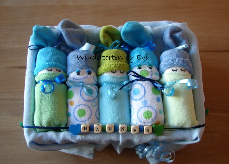 5 Windelbabys in der Box für Junge, personalisiert mit Holzbuchstaben