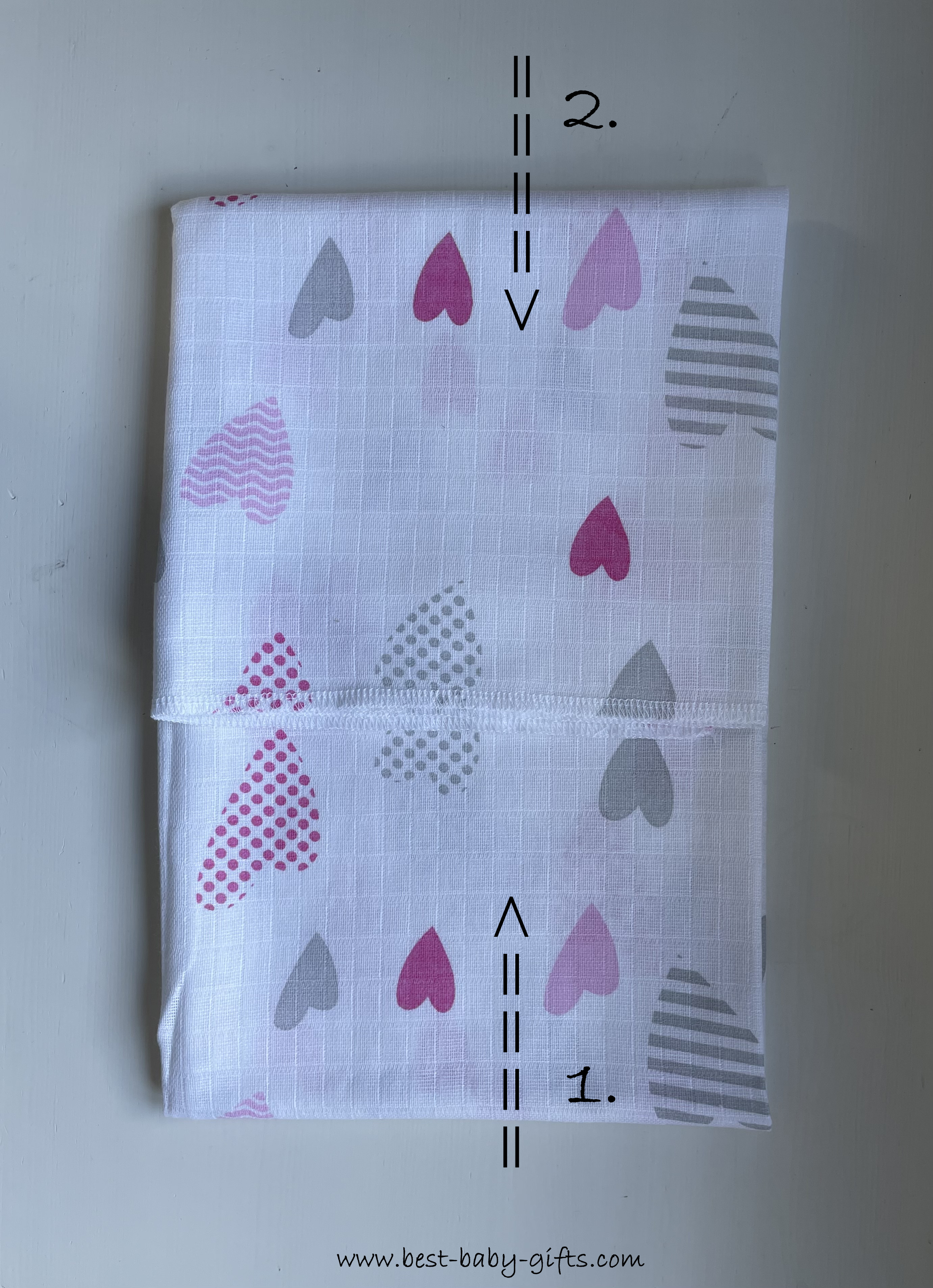 step 3, showing how to fold up the burp cloth step 3, showing how to fold up the burp cloth