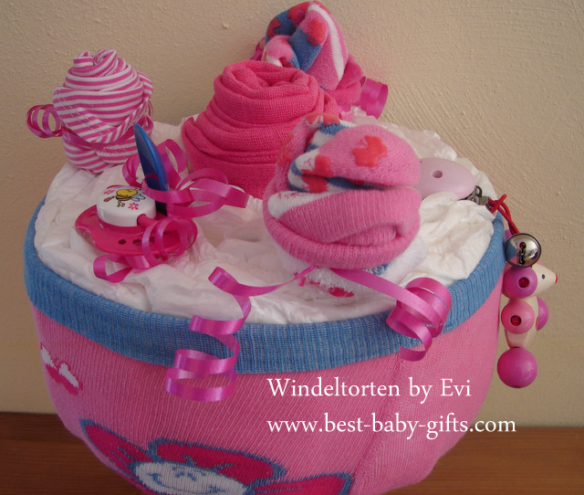 top part of a pink diaper bouquet