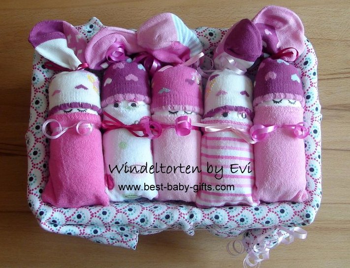 Baby Shower Washcloths Socks Swaddle Girl DIAPER BABIES in Cellophane Gift Bag 