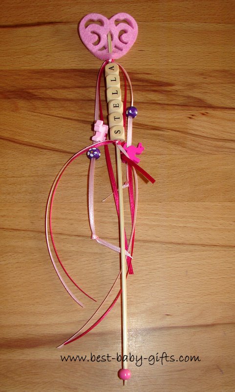 a homemade magic wand personalized with the name Stella