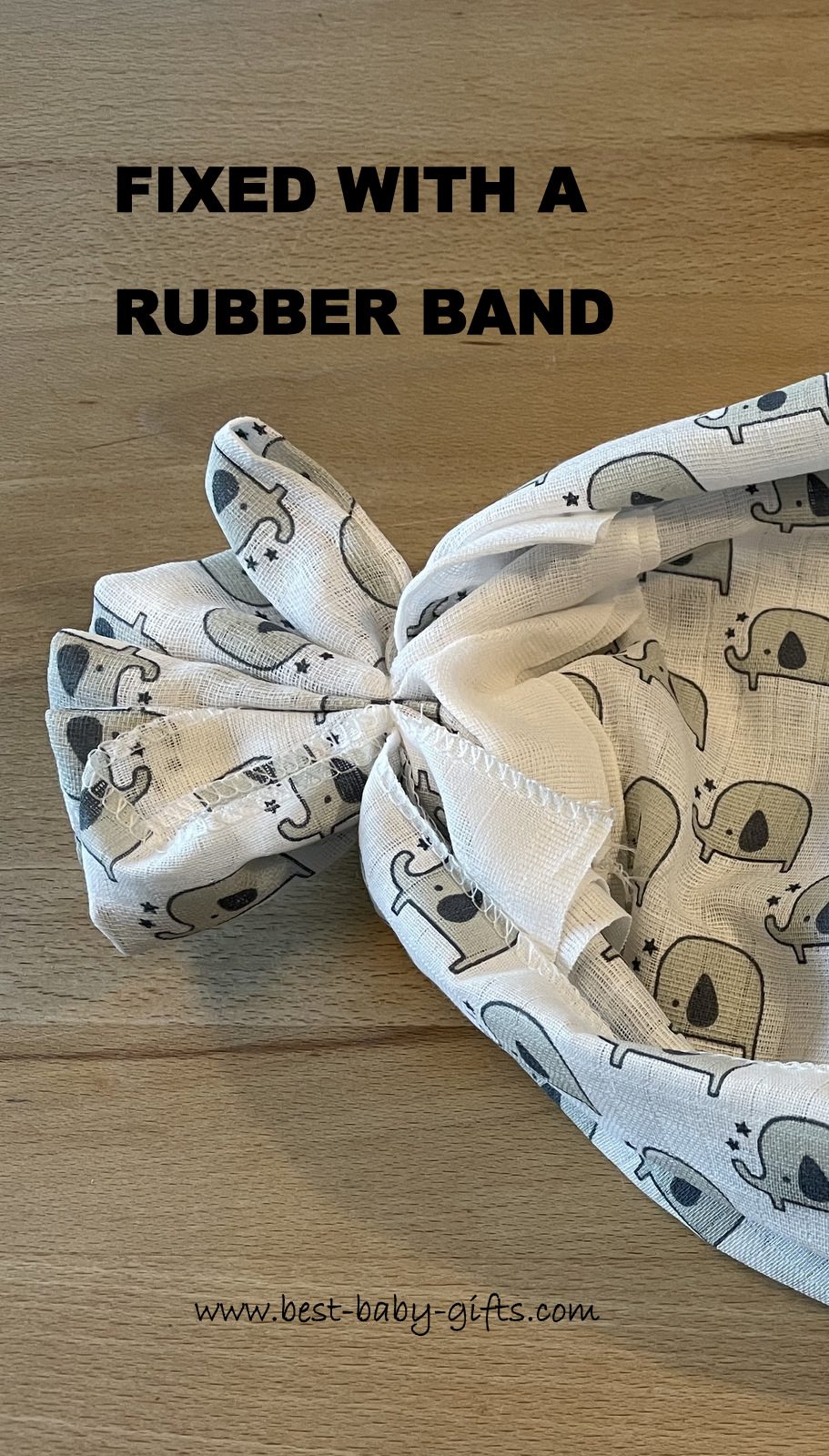 close up of one end fixed with the rubber band