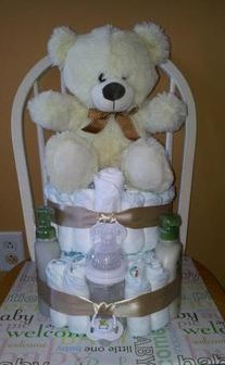 Kitty and Bear Diaper Cakes.