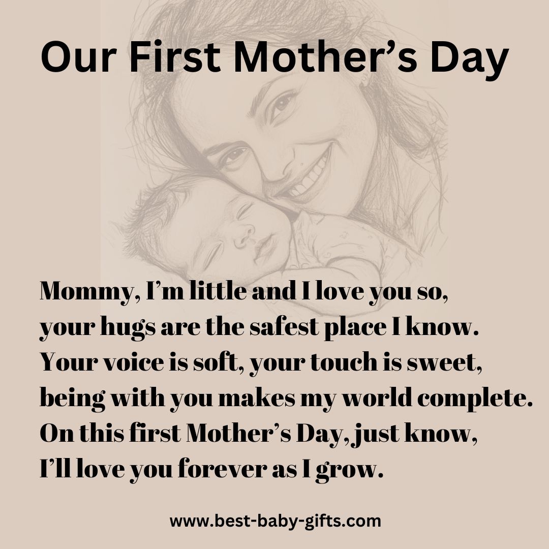 our first mothers day poem and a drawing of a smiling mom watching over here sleeping baby